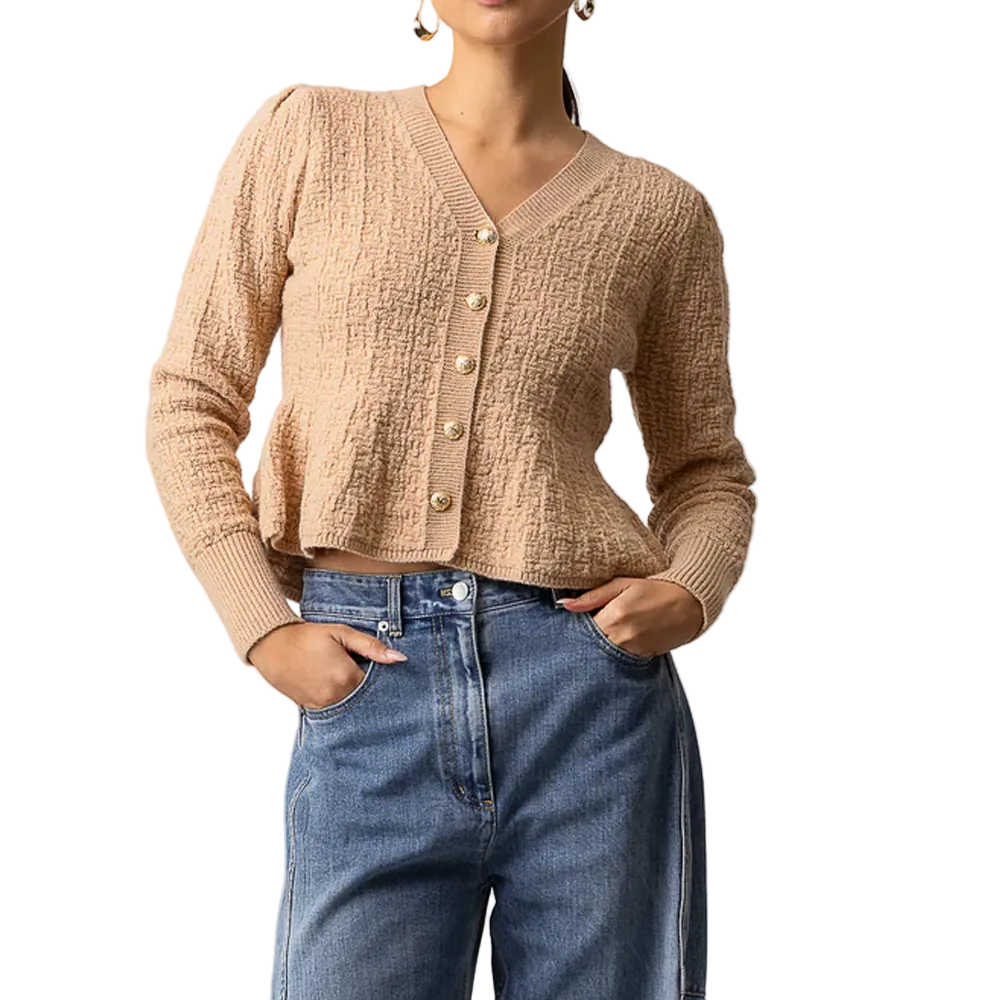 Cardigan beige pour femme avec boutons dorés