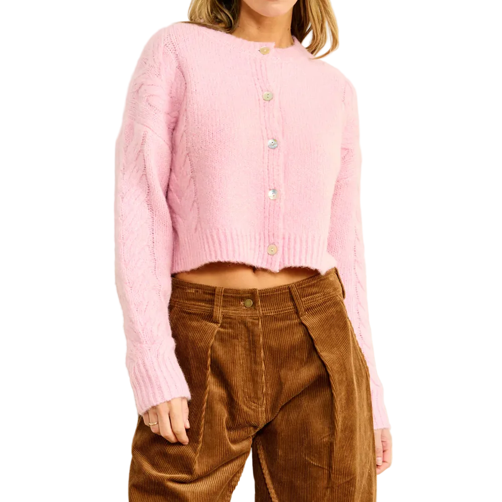 Cardigan rose pour femme avec boutons et détail torsadé