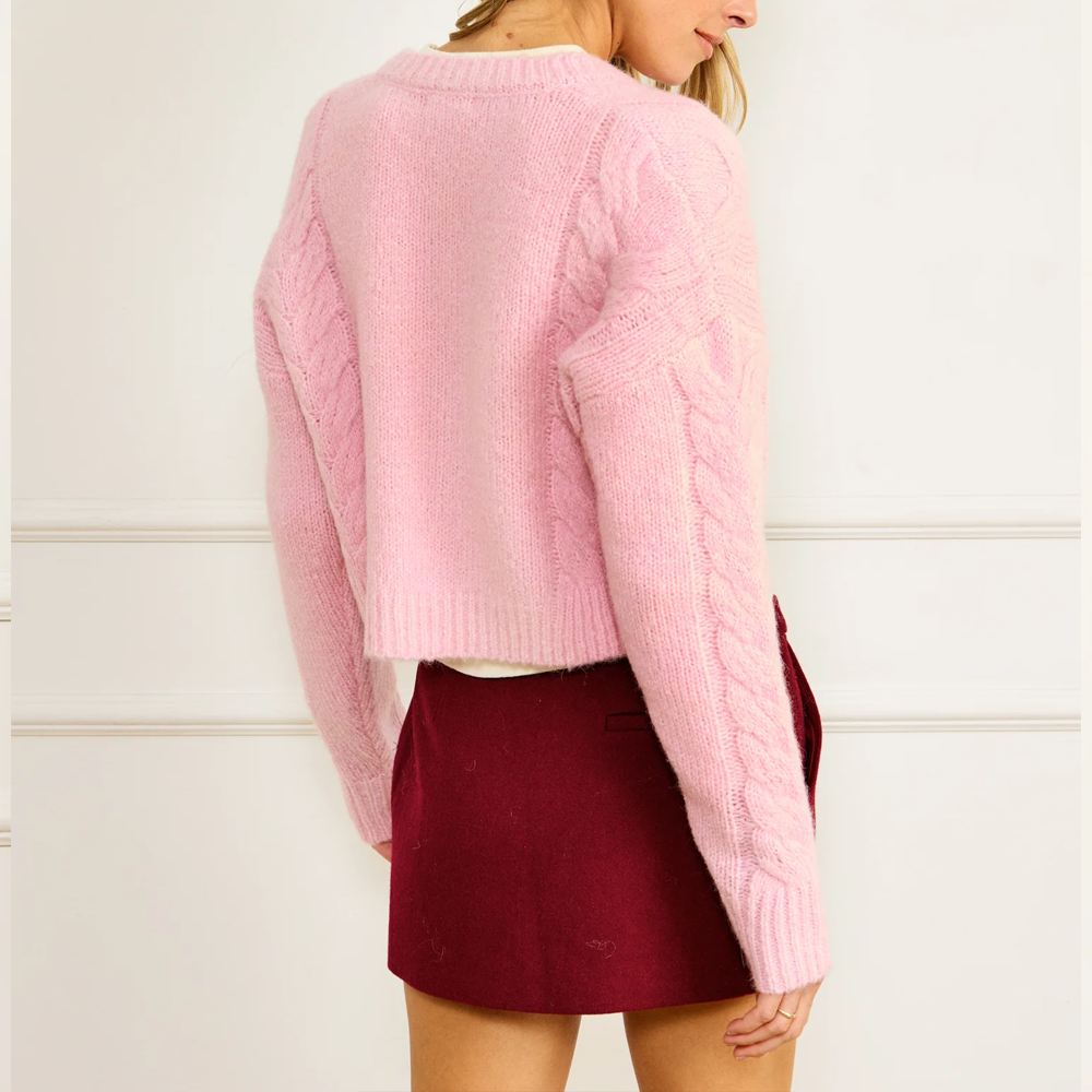 Cardigan rose pour femme avec boutons et détail torsadé