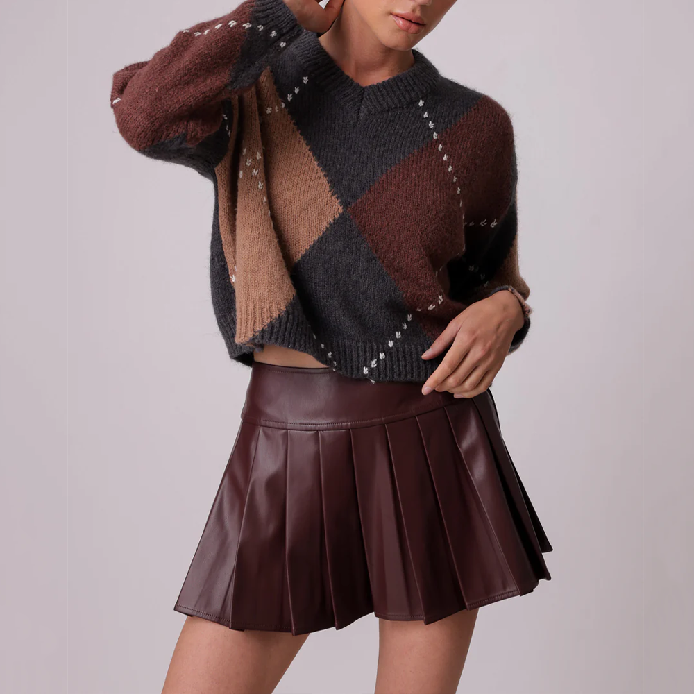 Pull pour femme en maille avec motif à carreaux en brun et noir