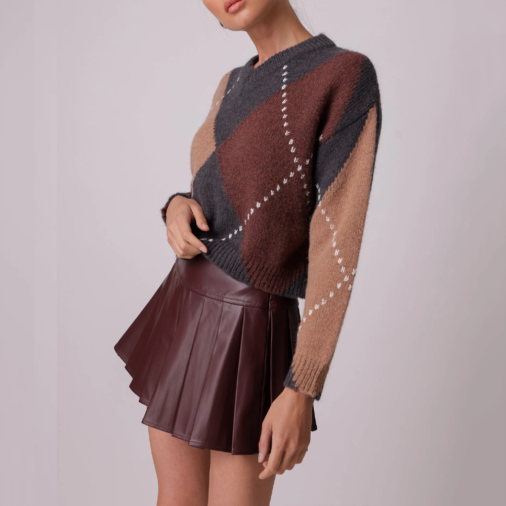 Pull pour femme en maille avec motif à carreaux en brun et noir